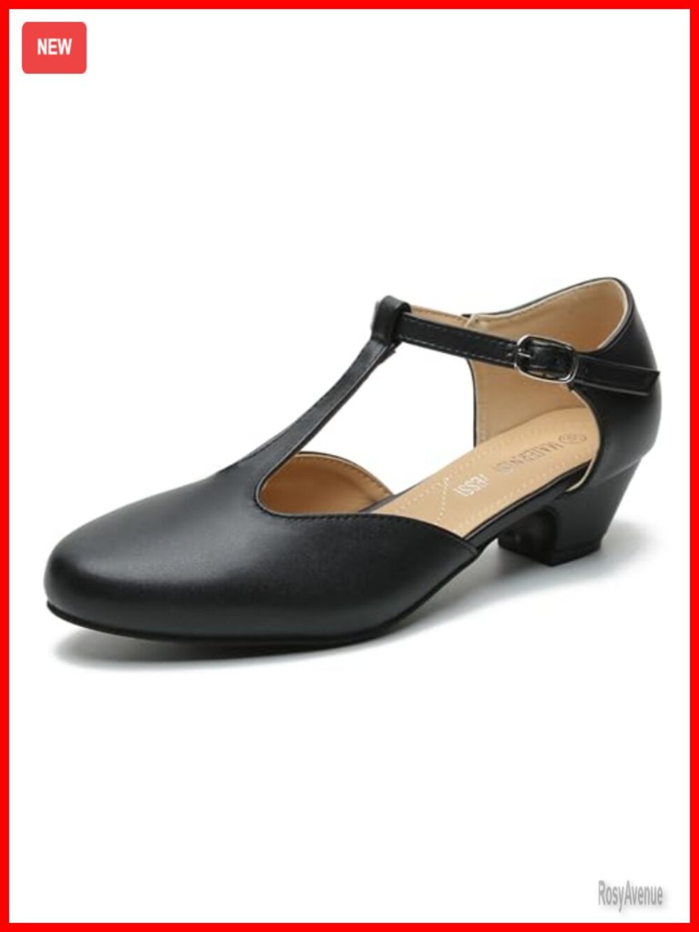 Women's T-Strap Mary Jane Pumps Low Block Heel Closed Toe Buckle Ankle Strap